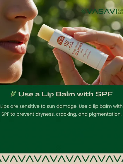 The skin on your lips is sensitive and prone to sun damage. Using a lip balm with SPF is an essential step to prevent dryness, cracking, and long-term pigmentation issues.
