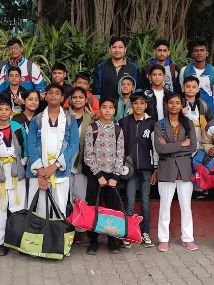Another shot of our team outside the Talkatora Indoor Stadium.