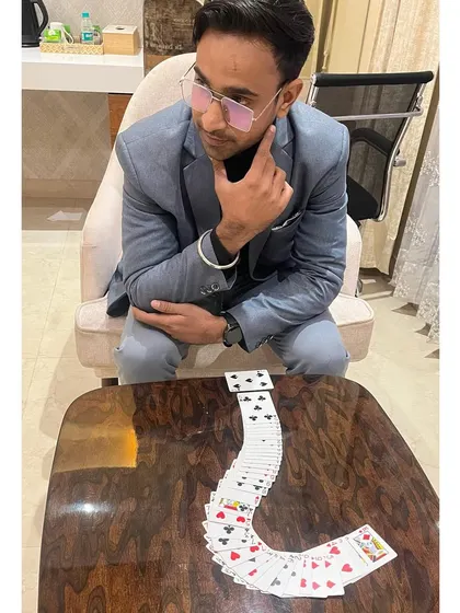 A moment of focus with my cards before a show. Preparation is everything.