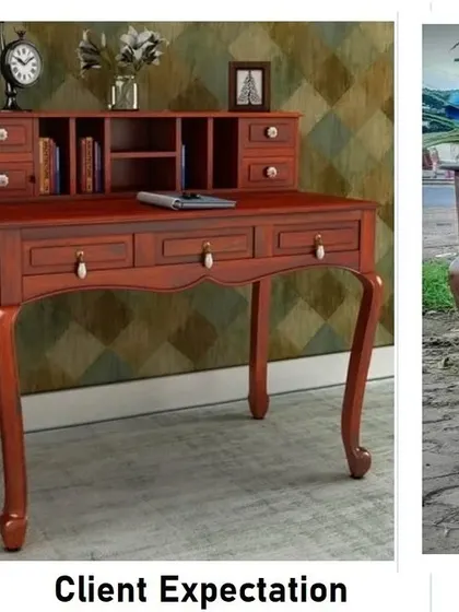 A comparison showing the client's inspiration picture next to the final study table I built. My goal is always to match or exceed expectations, bringing your ideas to life.