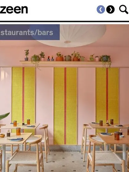Another shot from the Dezeen feature on Lucky Chan, showcasing the restaurant's vibrant tile work and playful color scheme. International recognition like this inspires us to keep pushing our design boundaries.