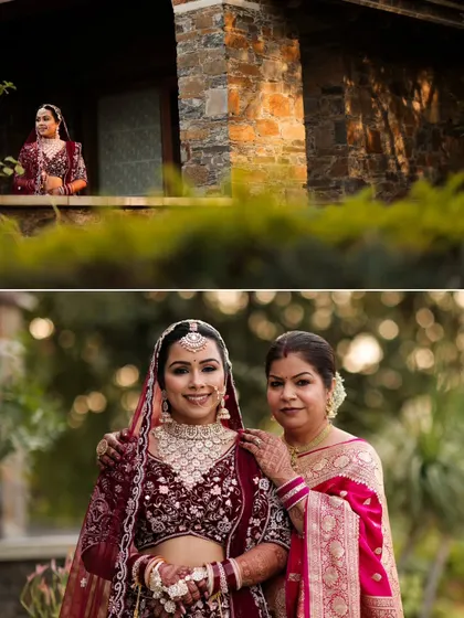 A heartwarming portrait of the bride with her mother, who places a loving hand on her shoulder.