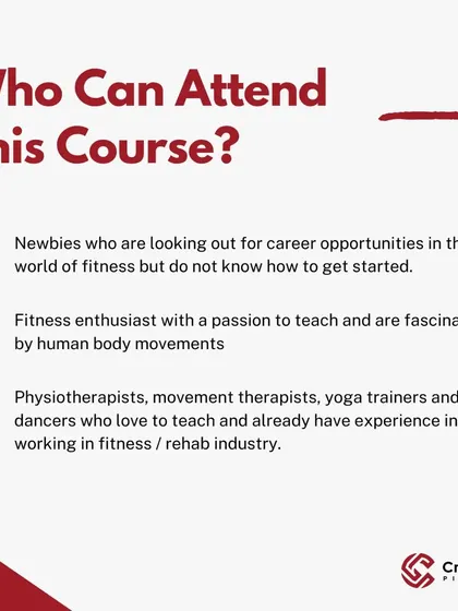 Who can attend this course? My program is designed for a wide range of individuals, from newbies looking to start a fitness career to experienced physiotherapists, yoga trainers, and dancers.