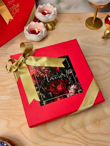 My Rakhi collection gift box, beautifully wrapped and ready to be gifted. This image captures the essence of thoughtful, handcrafted gifting for the festival.