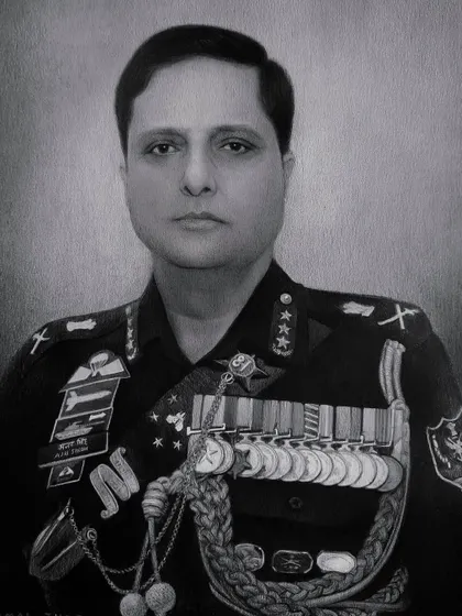 A proud moment for me, this is a commissioned A4 portrait of CINCAN Ajai Singh. The uniform's details, including the medals and braids, required immense precision.