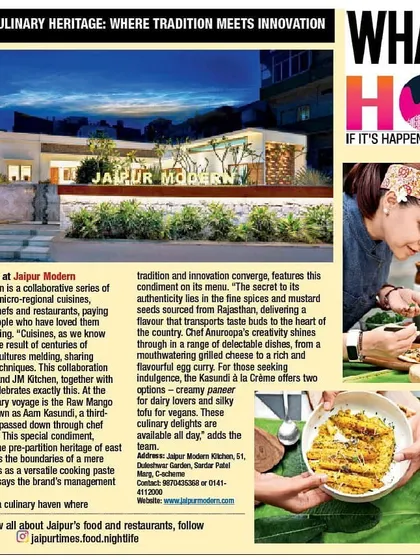 We were featured in the Times of India for our special 'Kasundi Menu' at Jaipur Modern Kitchen, which has received so much love.