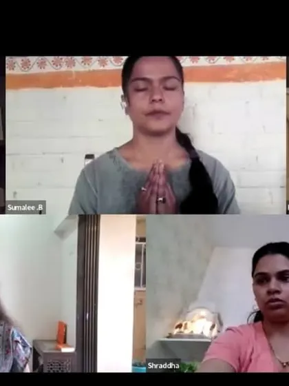 Participants in our online stress management workshop take a moment for quiet meditation. Collective silence, even when virtual, creates a powerful atmosphere of peace and shared intention.