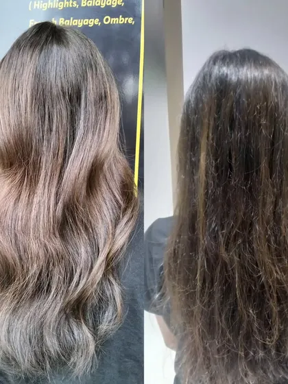 A before and after look at a hair color transformation, showing how a new shade can completely refresh your style.