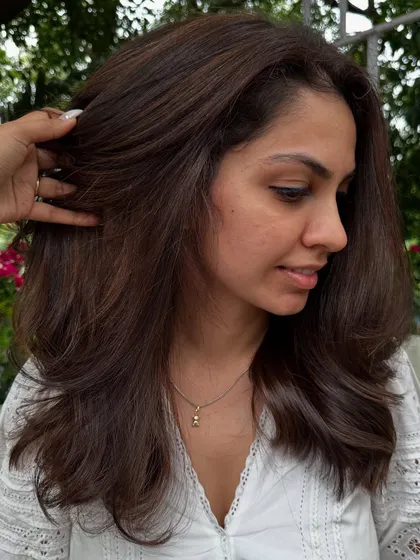 Another angle of her first hair color experience.