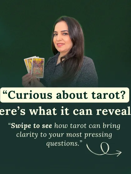 Curious about what Tarot can reveal? This introductory image explains how a reading can bring clarity to your most pressing questions about love, career, and personal growth, guiding you toward self-discovery.