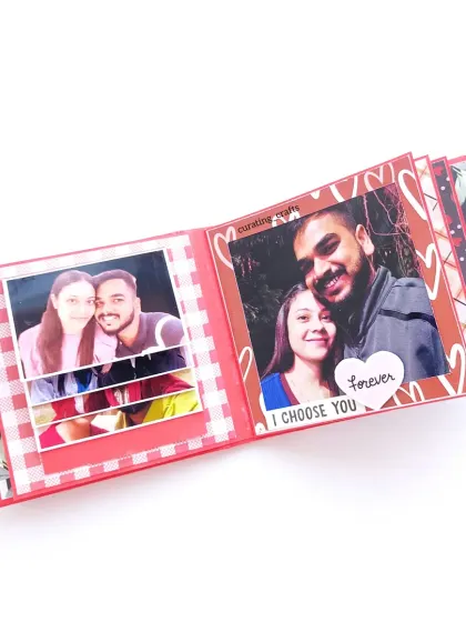 A waterfall card reveals a sequence of photos, while the "I choose you" message adds a heartfelt touch.