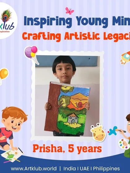 Five-year-old Prisha crafts an artistic legacy with her imaginative and colorful landscape drawing.