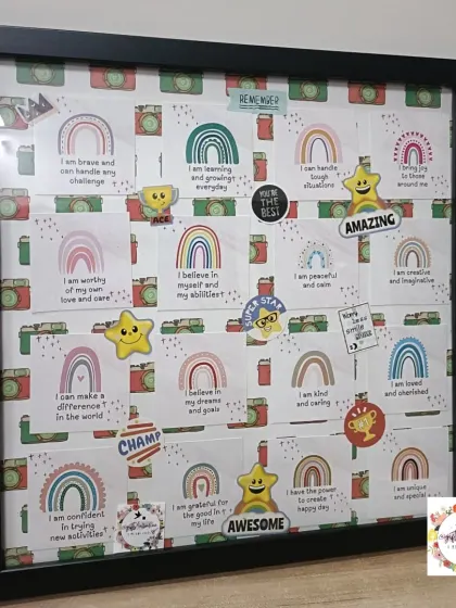 This affirmation quote frame is designed to inspire positivity, with each card featuring a unique rainbow design and an uplifting message. It was part of a birthday hamper for actor Zain Imam.