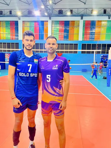 With Vinit Chaudhary, the dynamic captain of the Indian volleyball team. He is one of my all-time favorite players, and it's great to connect with the leaders of the sport in our country.