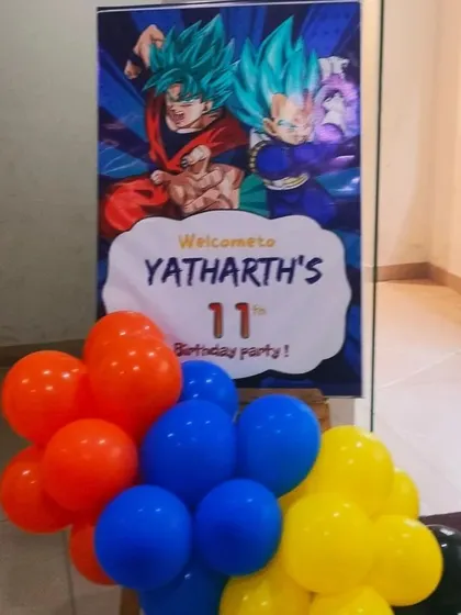 A personalized welcome sign for a Dragon Ball Z themed party. This is the first thing guests see, setting the tone for an energetic and fun celebration.