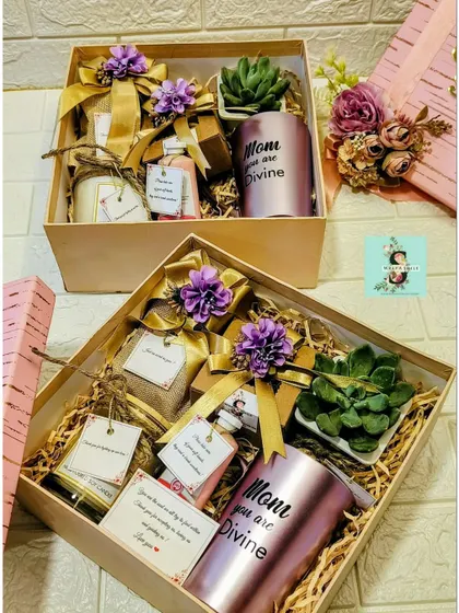 Two of my Mother's Day hampers, ready to be gifted. I love curating these boxes that give moms a well-deserved moment of pampering.