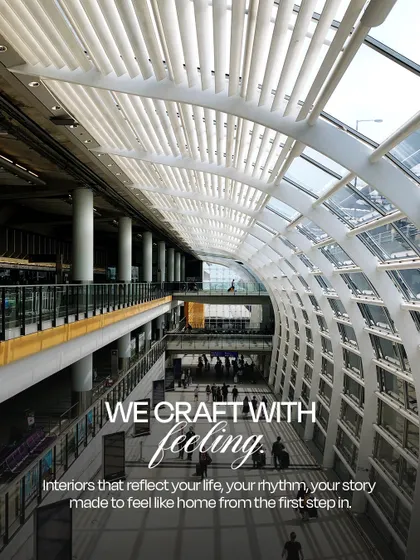 We craft with feeling, designing interiors that reflect the life, rhythm, and story of the people within them. This view of a multi-level public space shows how we use light and structure to create an intuitive and welcoming atmosphere.