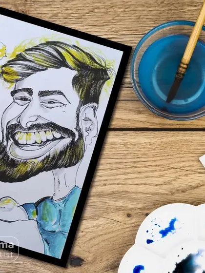 "Hello ladies!" A cheeky caricature of a gym enthusiast, complete with a confident smile and dumbbells. This piece is all about capturing a fun and playful personality.