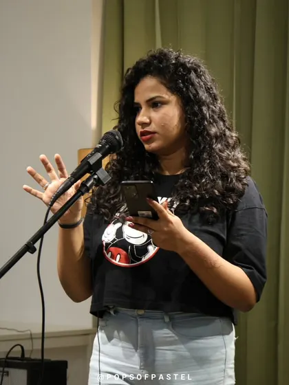 A passionate performance from a storyteller at our open mic night.