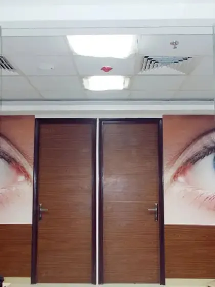 This bold, eye-catching mural was designed for an eye clinic. The large, detailed graphic is not only thematic but also serves as a unique branding element that makes the entrance memorable.