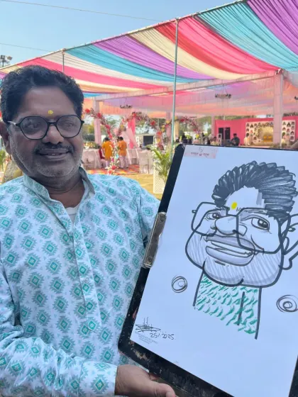 Drawing at a vibrant Haldi function in Madhya Pradesh. The colorful outdoor setting was a beautiful backdrop.
