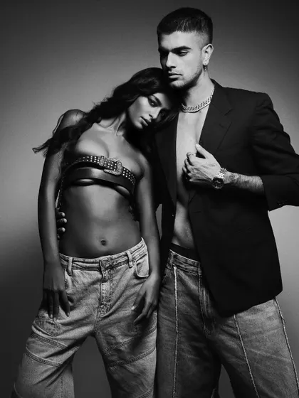 A classic black and white couples portrait with a modern, edgy feel.