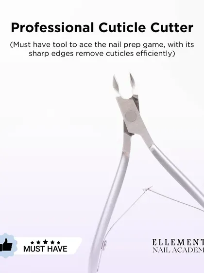 A professional cuticle cutter is a must-have tool to ace the nail prep game, with sharp edges to remove cuticles efficiently.