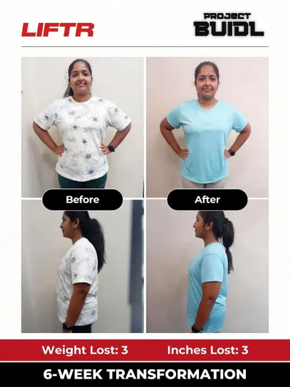 This collage shows a 6-week transformation from our Colombo branch, with a 3 kg weight loss and 3-inch reduction.