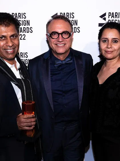 Our founders receiving the DNA Paris Design Award in 2022. Being honored in Paris, a global capital of design, was an unforgettable experience.