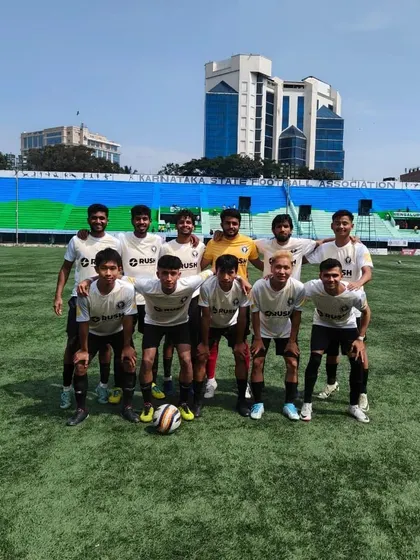 The team poses before the match where Nakshatra Jain scored the fastest hat-trick in our club's history. A proud moment for the entire squad.