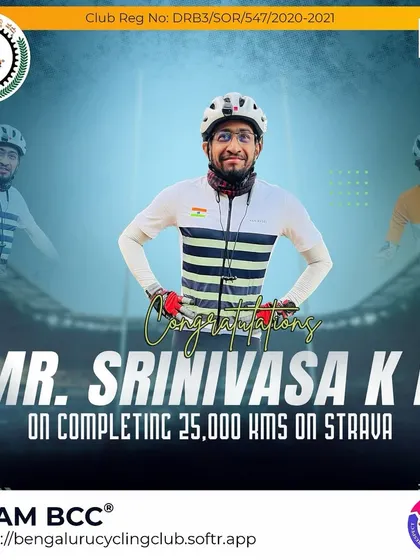We celebrate Srinivasa K N on completing 25,000 kms on Strava. A truly great achievement.
