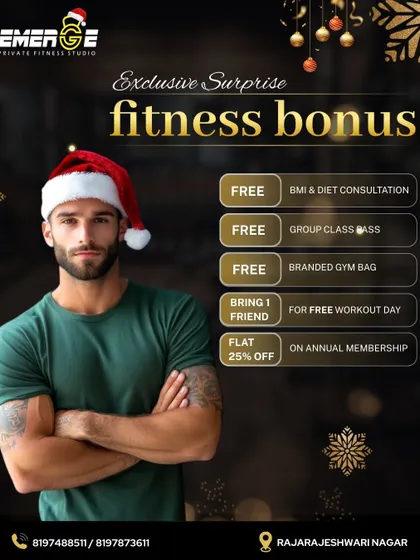 Check out our exclusive surprise fitness bonus for the festive season. Get free consultations, a free group class pass, a gym bag, and a 25% discount on annual membership.