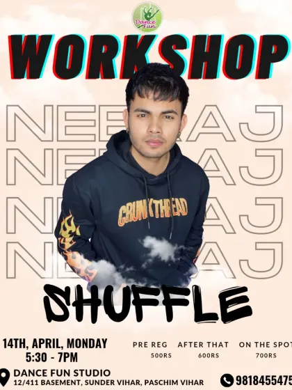 Workshop Alert. This is your chance to learn insane shuffle moves from the one and only Neeraj. Don't miss out on these unlimited energy sessions.
