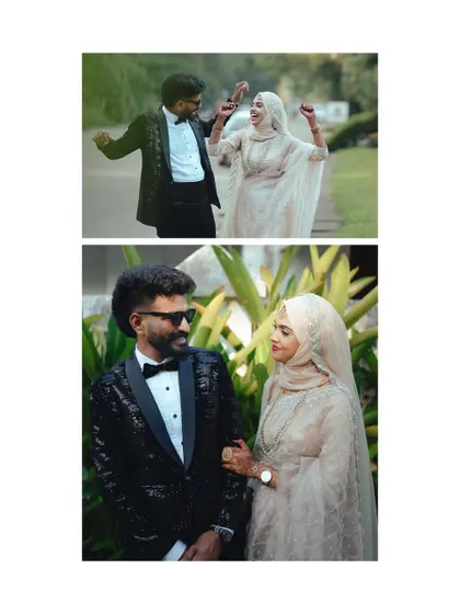 A collage showing the couple's playful and romantic sides, from dancing together to sharing a quiet look.