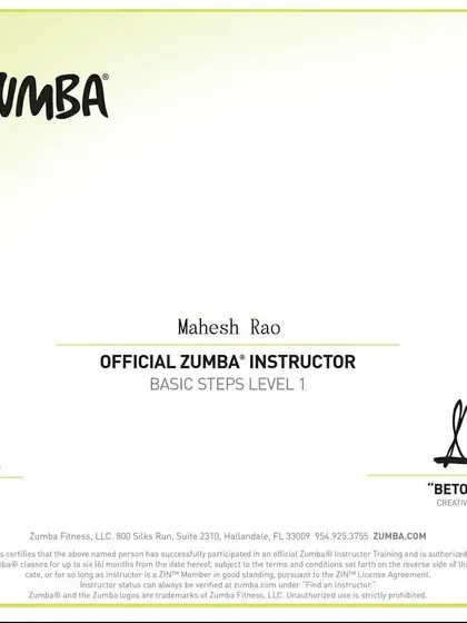 I am proud to be an officially licensed Zumba Instructor. This certification is your assurance that my classes are based on the proven Zumba formula, ensuring a safe, effective, and incredibly fun fitness experience.