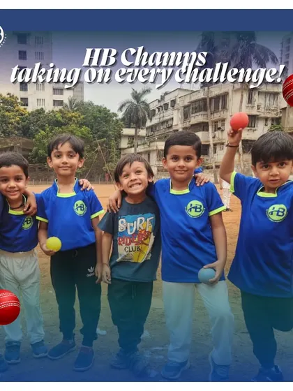 Our HB Champs are taking on every challenge. This image captures a group of our youngest, happy cricketers, ready to play and have fun together.