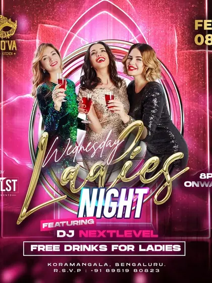 Another Ladies Night at Casinova. The vibrant, glamorous theme of the poster reflects the fun and stylish atmosphere of the event.