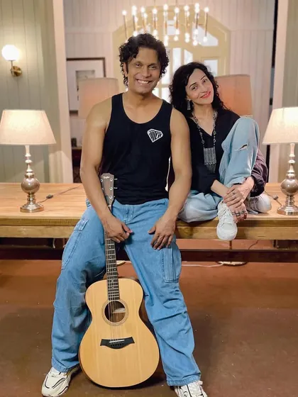 Another behind-the-scenes shot with Vasudha. Our friendship and musical chemistry go way back to our Popstars days.