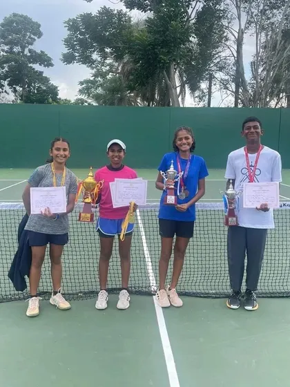 A group of talented young players at the CISCE Regionals awards ceremony. The future of Karnataka tennis is bright, and we are proud to be a part of it.