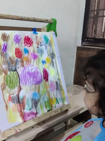A duplicate of ID 136, this image captures the focused, calm atmosphere of creating art at home during our online classes.