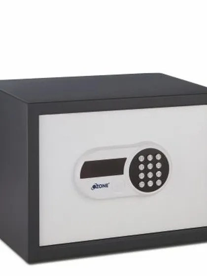 A product shot of the Ozone Aries Safe, a 14.6-litre model with a clean white and black finish.