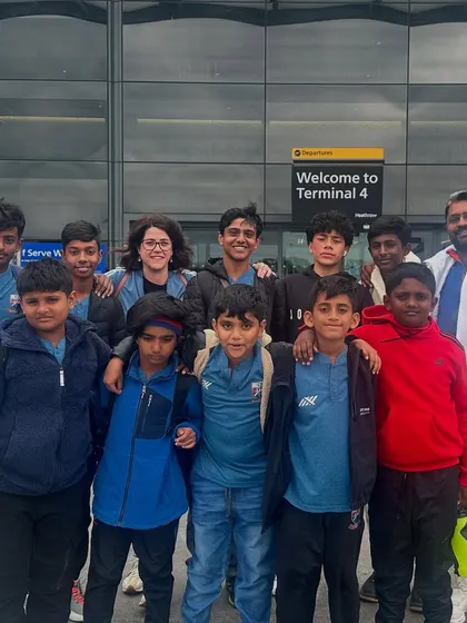 Another group photo at the airport, thanking our hosts for an amazing UK tour experience.
