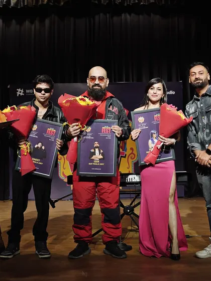 On stage with rap legends Rakht bhai and Izer bhai at the NCR Fest. This highlights my deep connections within the Delhi hip-hop (DHH) scene.