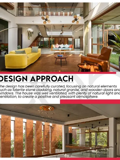 A feature from D-Arc Build, describing the design approach for "House of Greens" with its focus on natural elements like laterite stone and wooden doors.