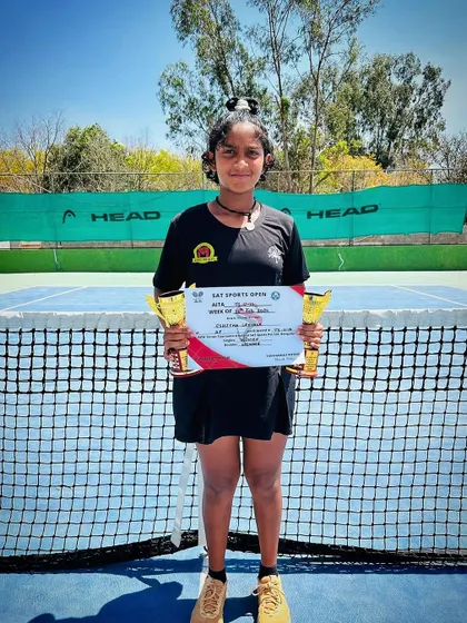 A double crown for Eshita at the SAT Sports TS-7 AITA Under 14 tournament. Winning both singles and doubles titles is a fantastic achievement for this rising star.