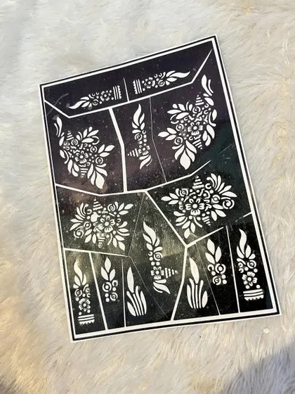 A versatile sheet of smaller stencil elements. These are great for filling in gaps, creating finger designs, or making small, scattered patterns.