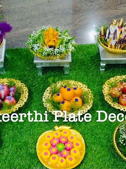 This engagement plate setup at a hotel in Saibaba Colony, Coimbatore, shows how I can create a beautiful display even in a smaller venue.