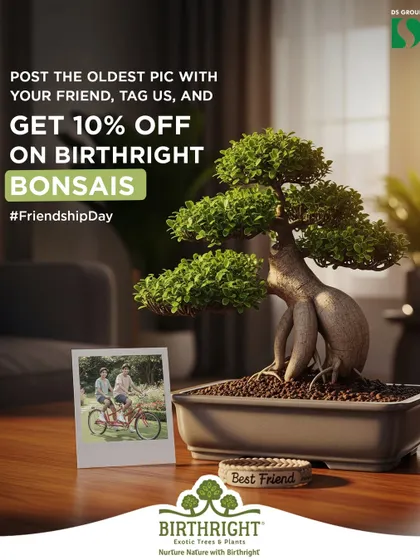 Celebrate Friendship Day by gifting a bonsai, a symbol of a long and cherished bond. We often run promotions, like this one, to encourage sharing the gift of green with your best friend.