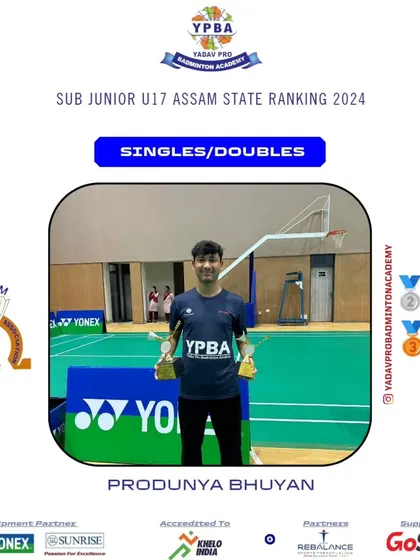 Produnya Bhuyan with a Silver in Boy's Doubles and Bronze in Boy's Singles at the Sub Junior U17 Assam State Ranking.