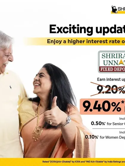 An ad image for a fixed deposit update, featuring a happy senior couple. My goal is to create clear, communicative visuals that highlight the key benefits for the customer.